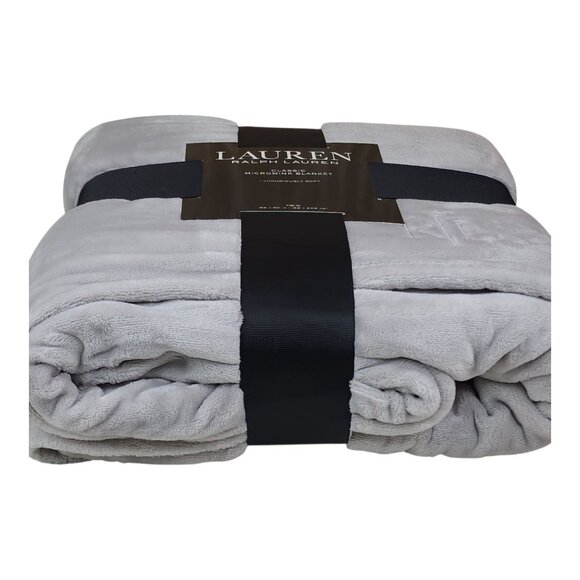 Lauren Ralph Lauren Classic Micromink Twin Blanket Luxuriously Soft Plush Gray - Picture 3 of 8